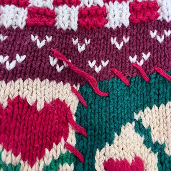 VTG 90s The Eagles Eye Hand Knit Ugly Christmas Sweater Size M Patchwork Holiday - Picture 12 of 13